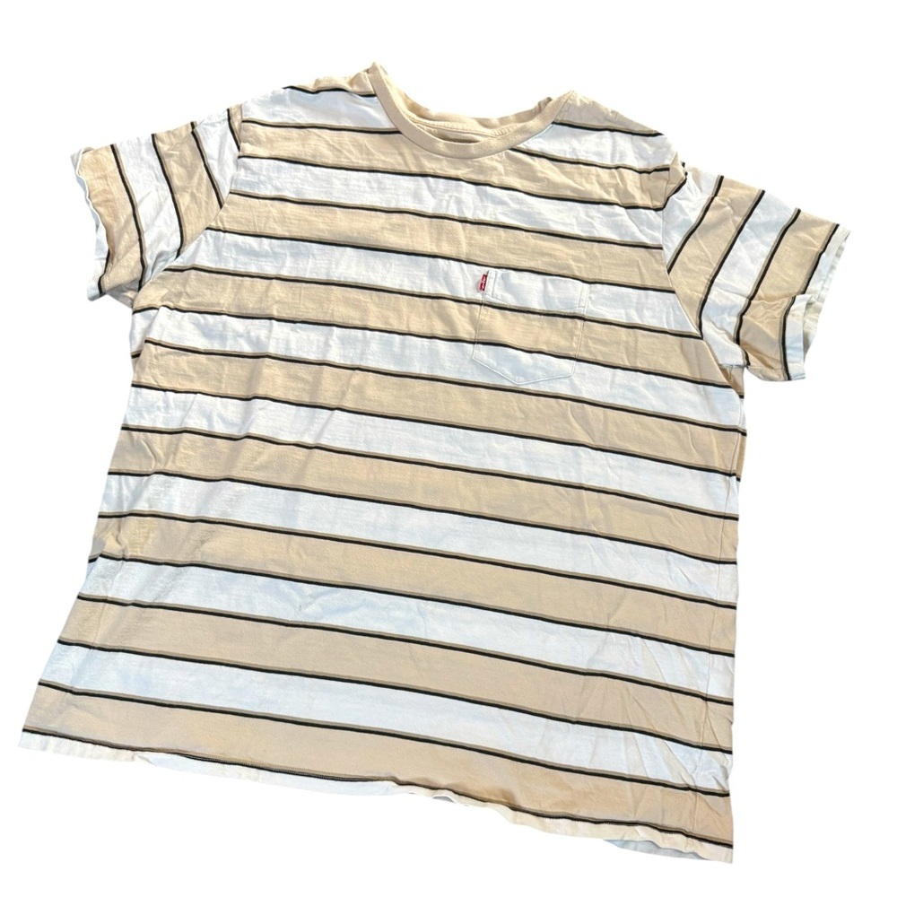 Men’s Levi’s Striped khaki/white/brown S/S tee, front pocket, size XXL